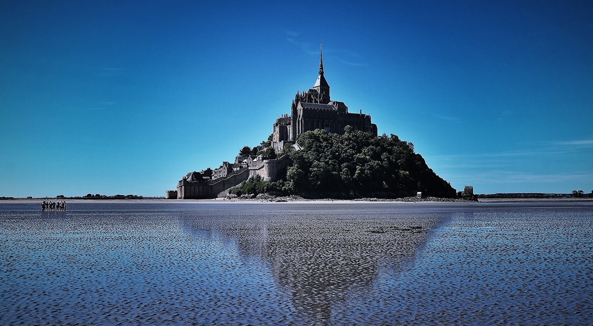 The tide is out at Mont Saint Michel Abbey