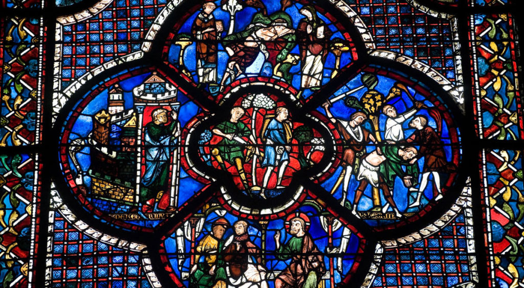 A 13th century stained glass window in the cathedral