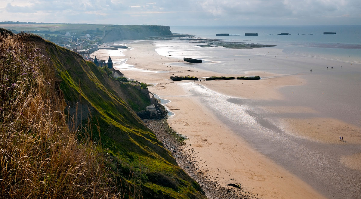 The Mulberry 'B' Port at Arromanches-les-bains in the Gold Beach sector survives largely intact
