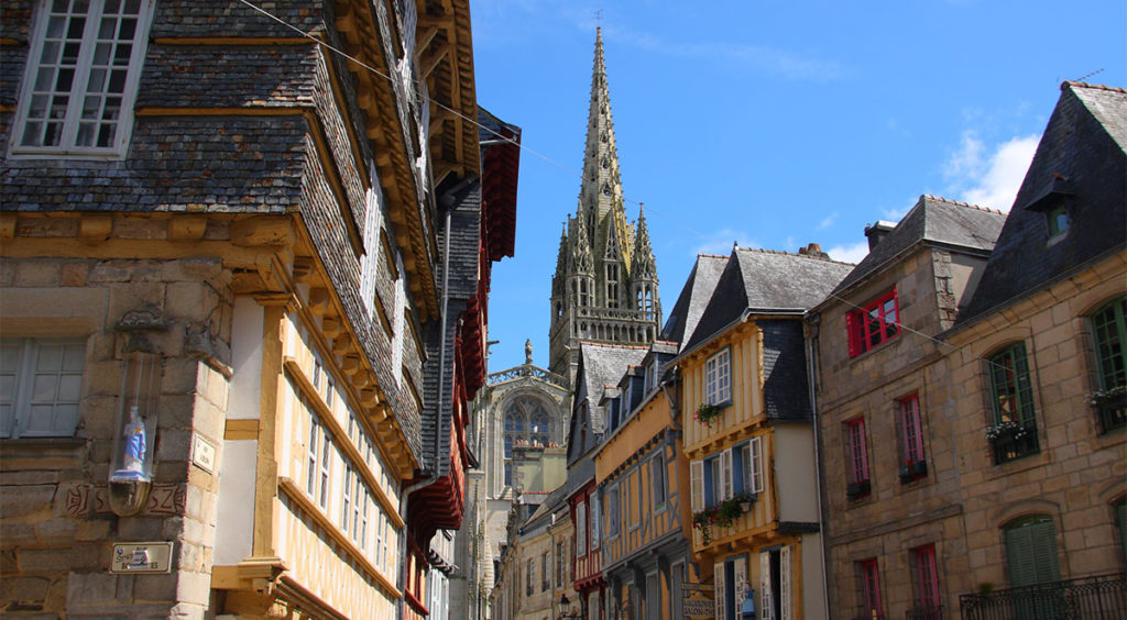 Quimper's streets are filled with medieval half timbered buildings that cluster near the St. Corentin Cathedral
