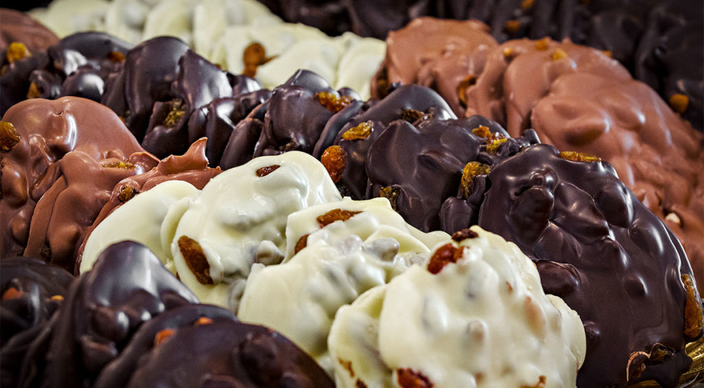 Rocher au chocolat (chocolate nuggets) come in every conceivable type of chocolate