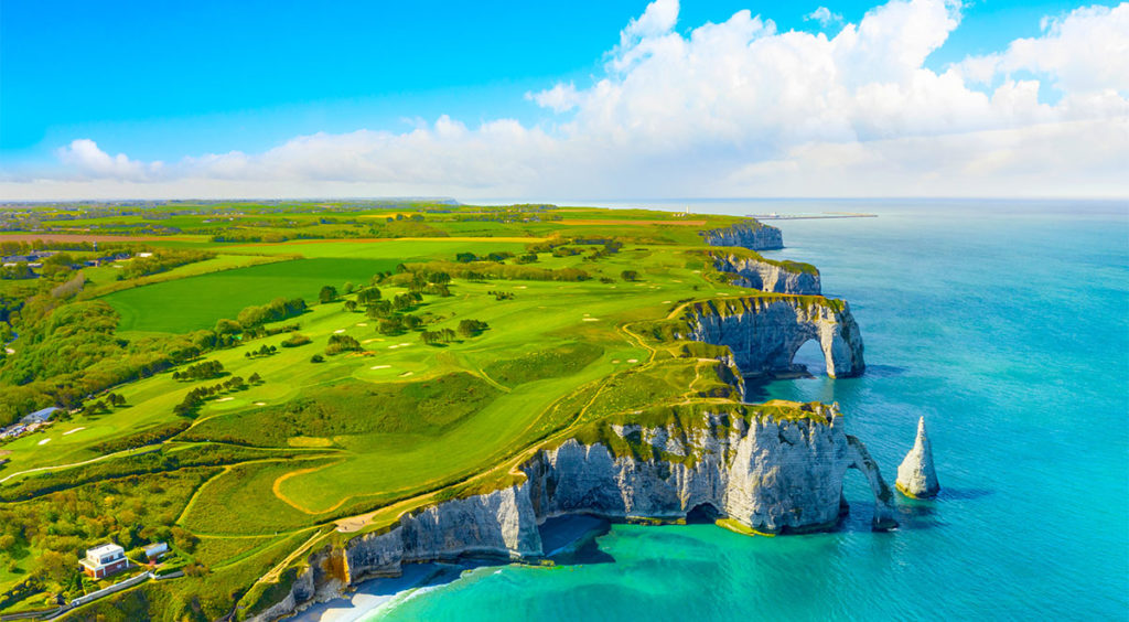 Chalk cliffs of the Alabaster Coast of Normandy at Étretat, often painted by Monet and others