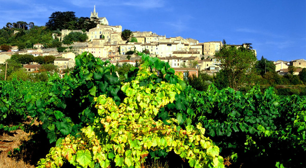 The village of Bonnieux rises above the vineyards of the Luberon