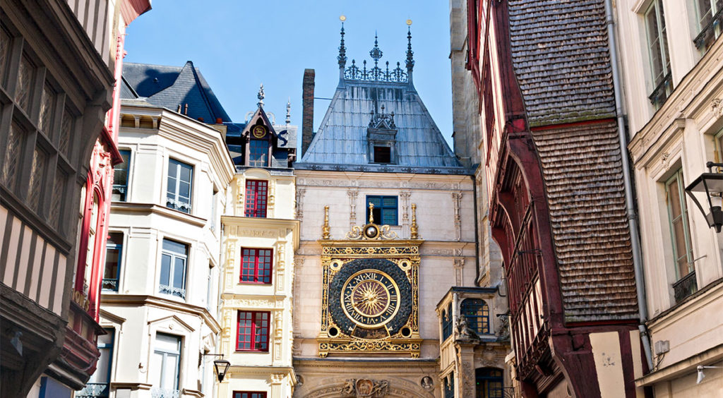 The Great Clock (Gros Horloge) on the eponymous main street of Old Rouen