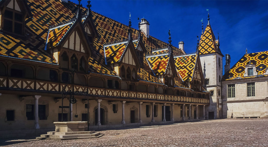 The Hotel Dieu Hospital in Beaune was founded in 1443 and functioned in this building until 1971 when a modern structure supplanted its functions