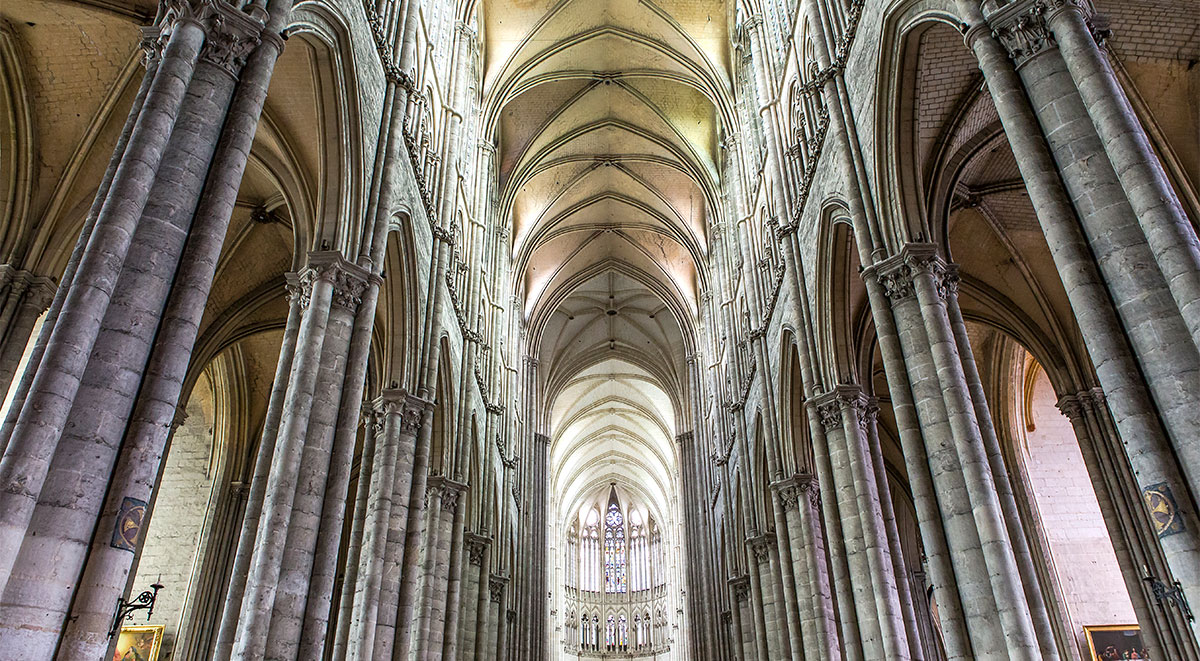 The spire of Amiens Cathedral rises 112 meters