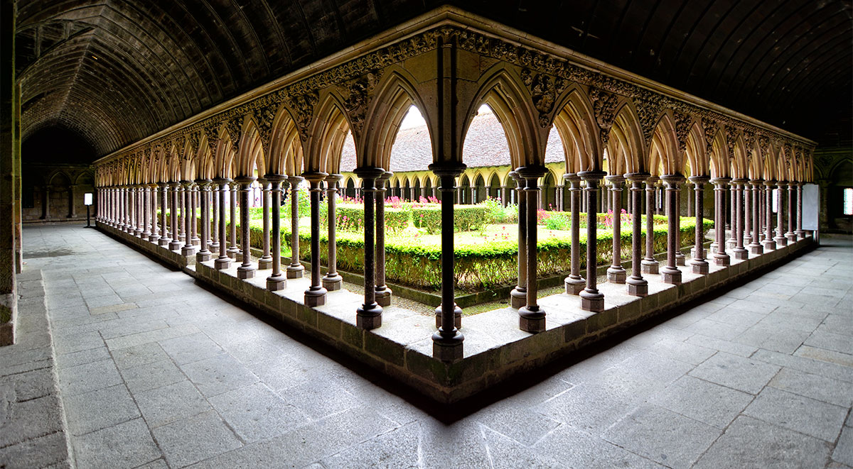 Intended as an evocation of heaven on earth, the cloister at Mont Saint Michel Abbey
