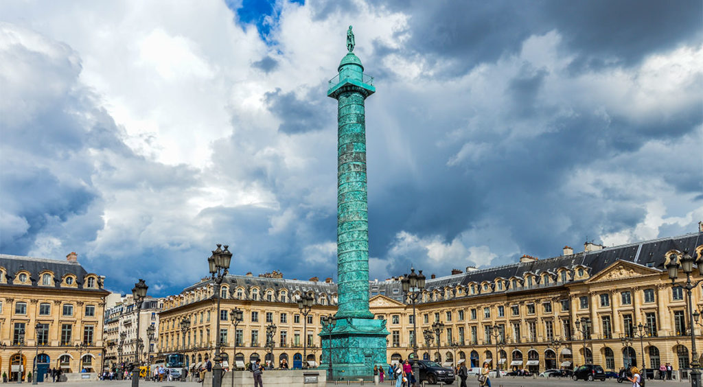 The Vendôme Plaza designed by Jules Hardouin Mansart with the Austerlitz Column, made from 1,250 cannon captured in Austria