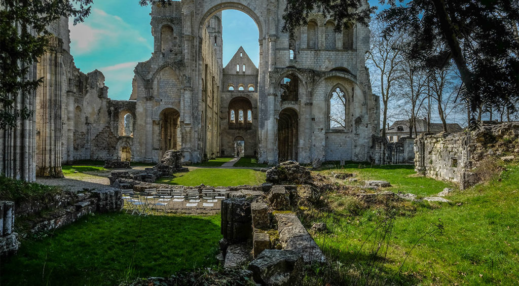 Ruins at the great Jumiège Abbey seen from the monastery