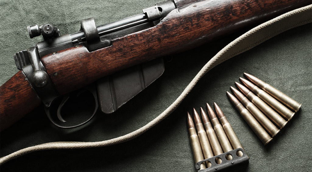 A Lee Enfield .303 rifle with ammunition clips, standard issue for Australian soldiers in WWI