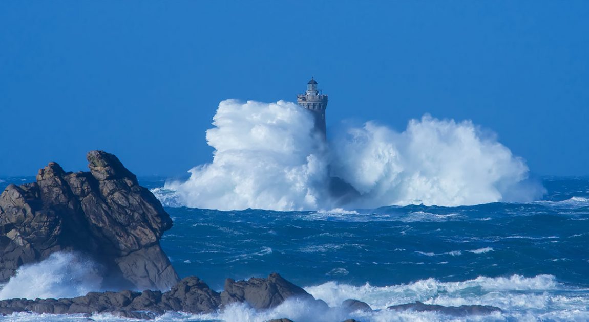Huge waves in force four winds, Quiberon’s wild coast on a calm day